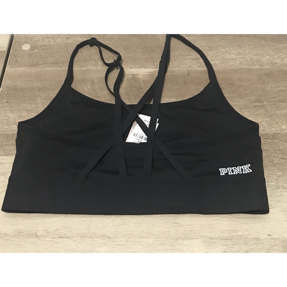 Victoria's Secret Pink Black Strapy Sports Bra Small Tagless - Picture 4 of 8